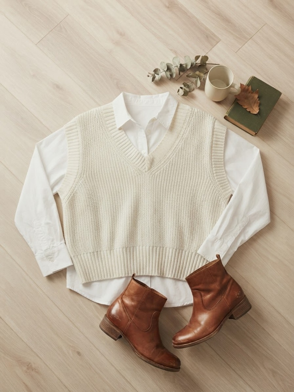 Ardene Cream Ribbed Knit V-Neck Cropped Sweater Vest Medium